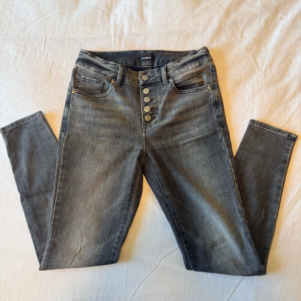 Express Dark Gray Skinny Jeans with Button-Fly